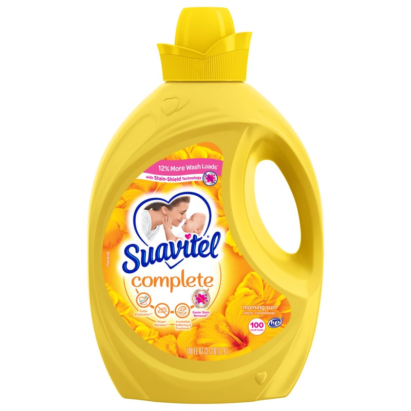 Suavitel Complete Liquid Fabric Conditioner Laundry Fabric Softener with Fabric Protection Technology Morning Sun 100 fl oz Enough Liquid For 100 Small Loads